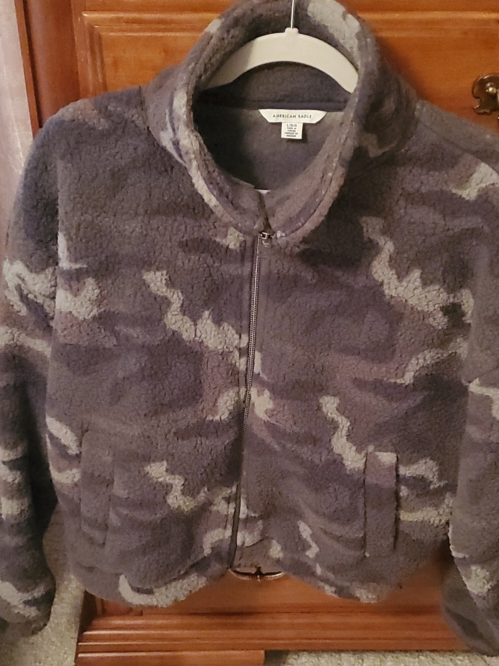 American Eagle Outfitters Gray Camo Teddy Jacket